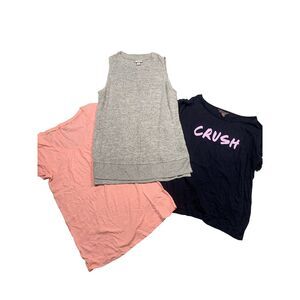 3 Womens Tops Ann Taylor Victoria's‎ Secret Gray Sleeveless Pink T-Shirt Small S